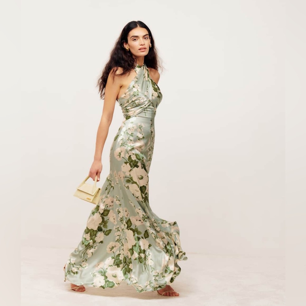Reformation Veria Silk Dress Tarragon